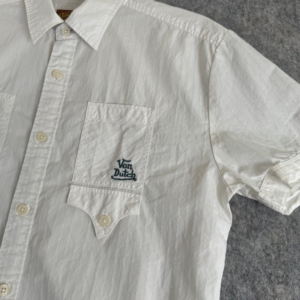 Von Dutch Kustom Shop Mens Shirt Button Up White Sz M Mechanic - Picture 2 of 11